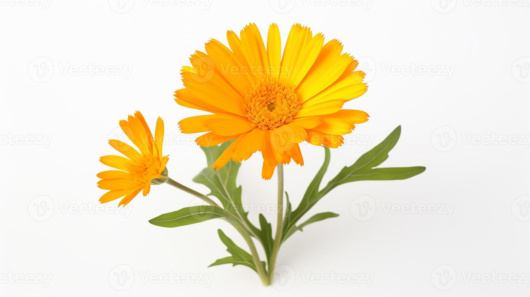 Photo of beautiful Calendula flower isolated on white background. Generative AI