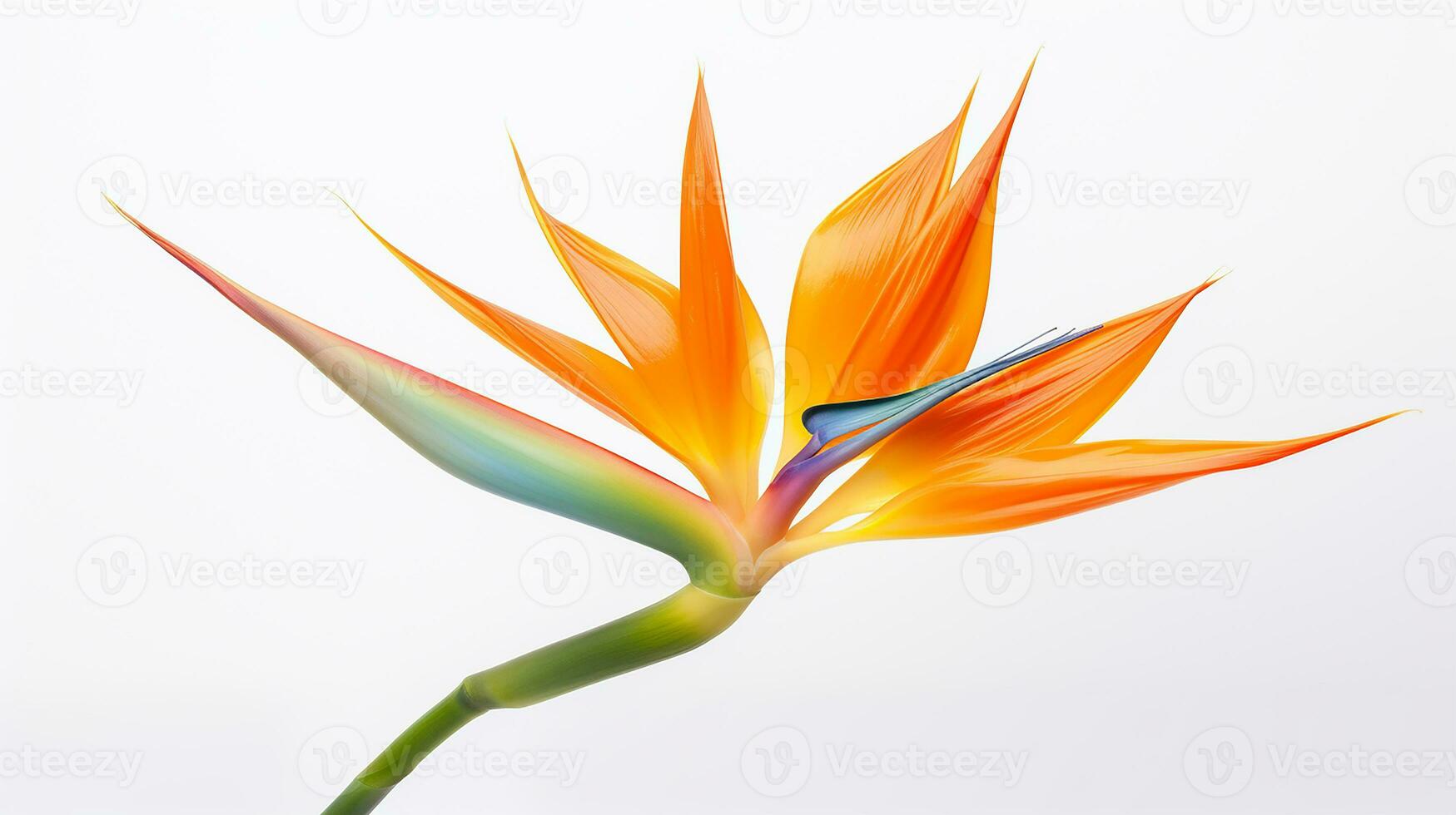 Photo of beautiful Bird of Paradise flower isolated on white background. Generative AI