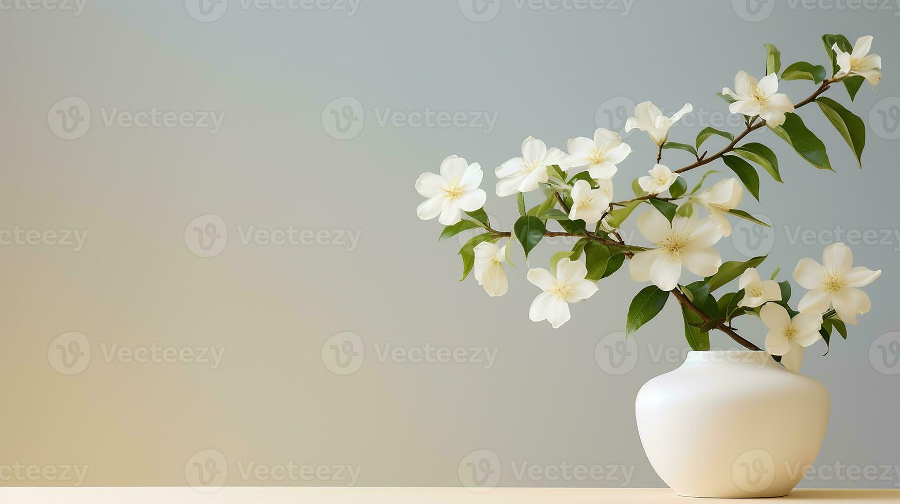 Photo of Jasmine flower in pot isolated on white background. Generative AI