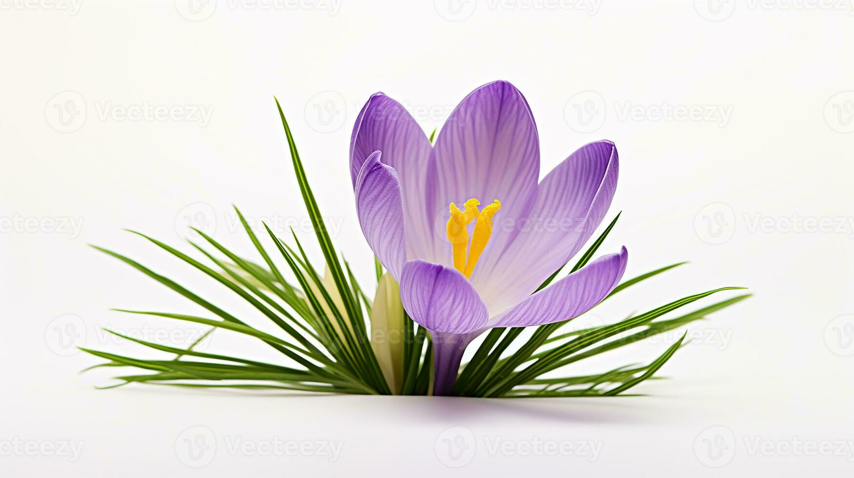 Photo of beautiful Crocus flower isolated on white background. Generative AI