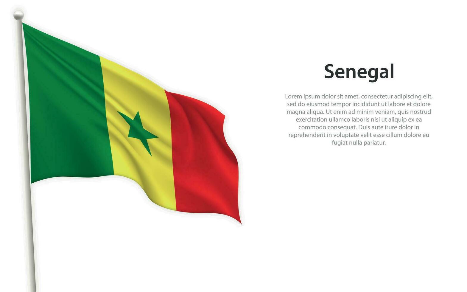 Waving flag of Senegal on white background. Template for independence day vector