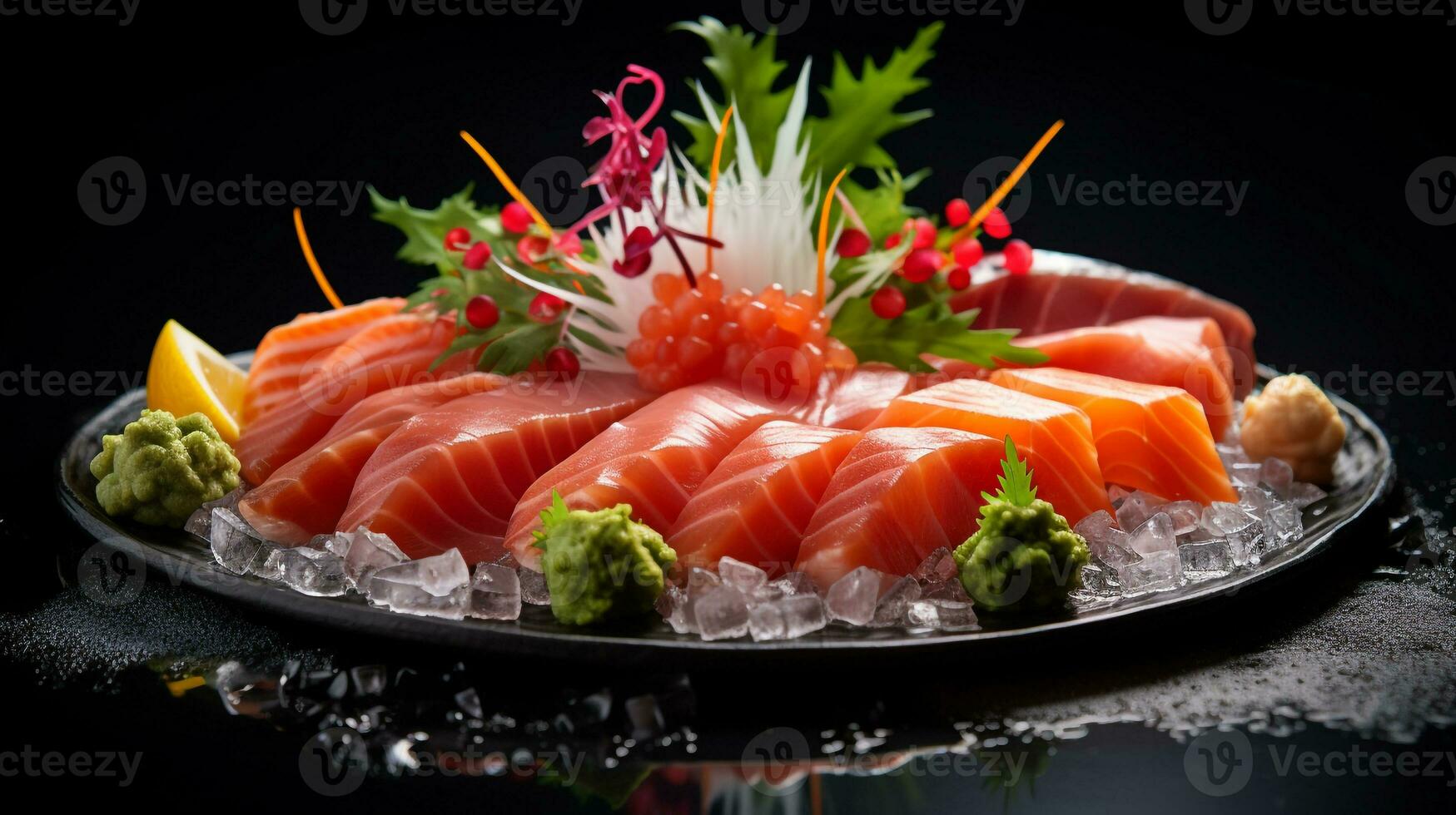 foto de sashimi como un plato en un gama alta restaurante. generativo ai