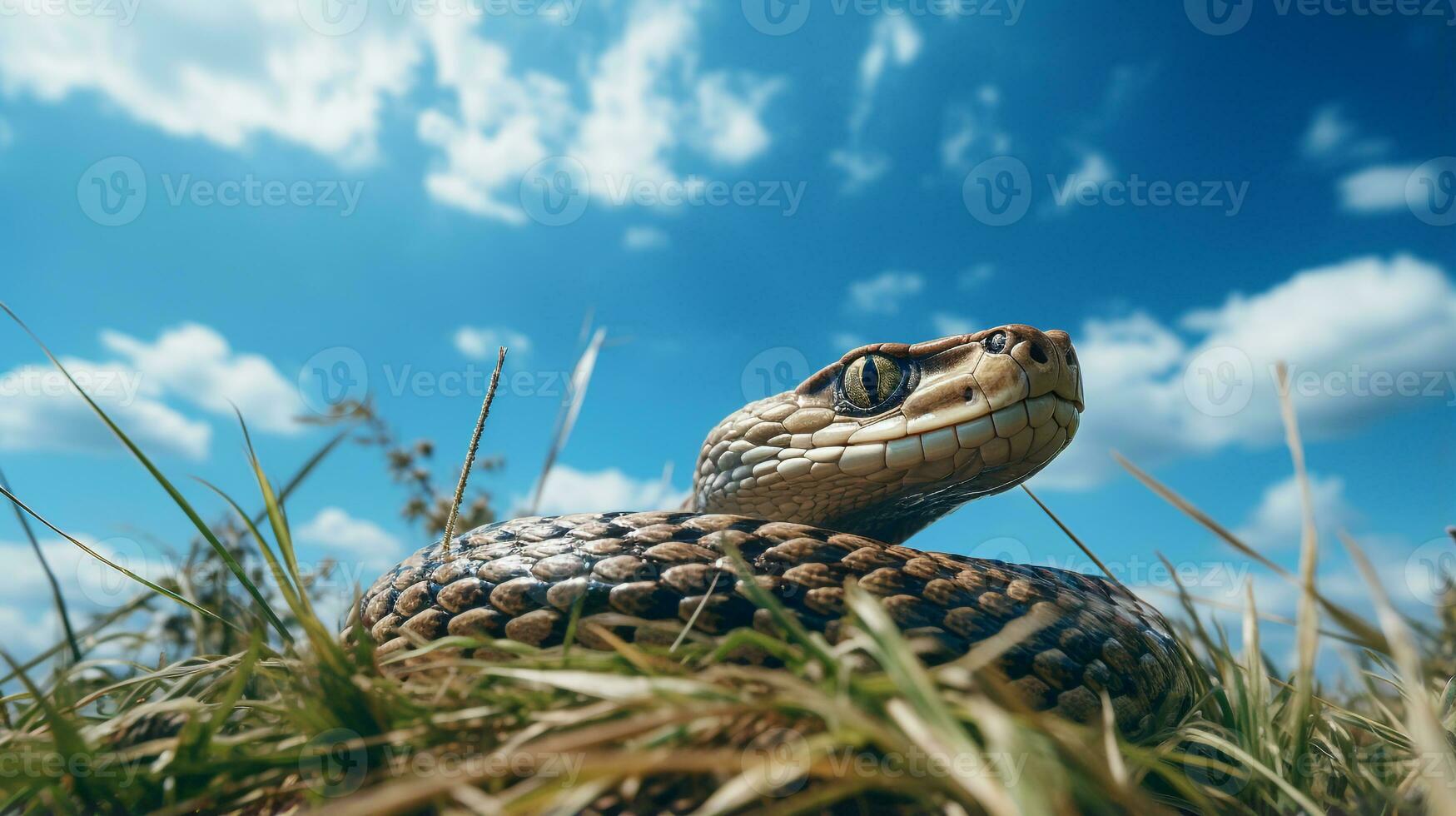 Photo of a Snake under Blue Sky. Generative AI