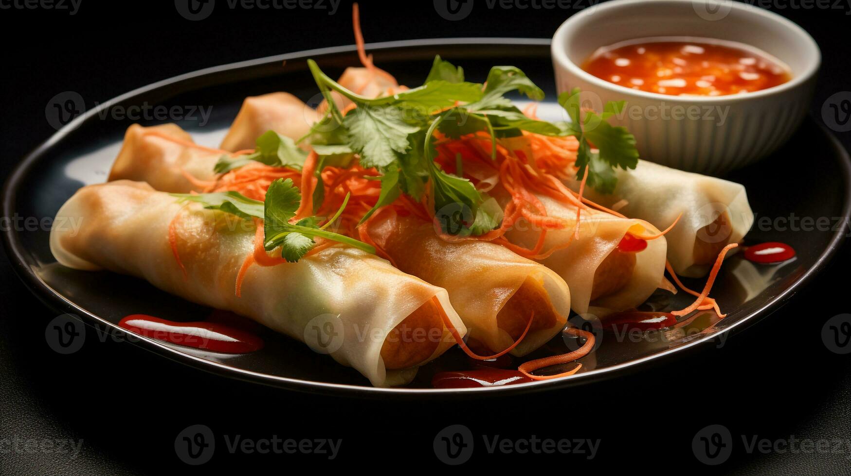 Photo of Spring Rolls as a dish in a high-end restaurant. Generative AI