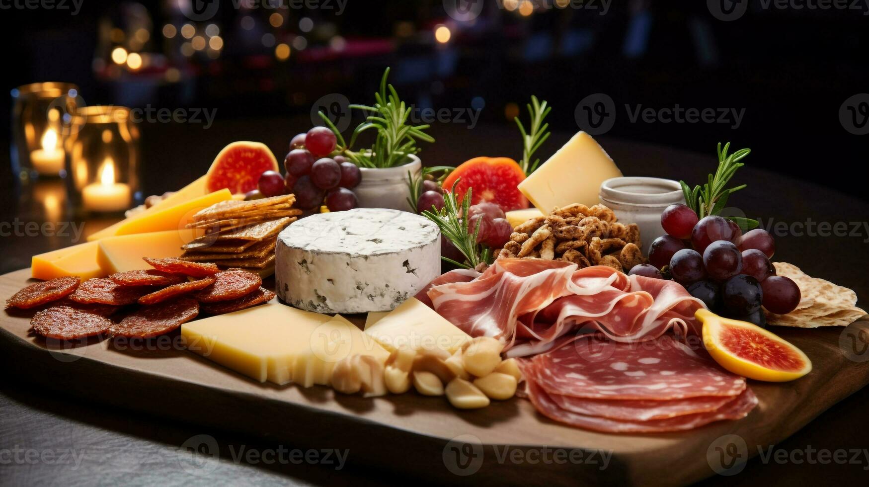 Photo of Cheese and Charcuterie Board as a dish in a high-end restaurant. Generative AI