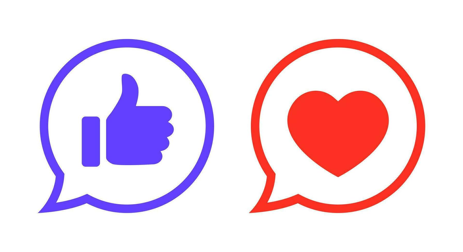 Like and love icon vector in speech bubble line. Thumb up and heart sign symbol