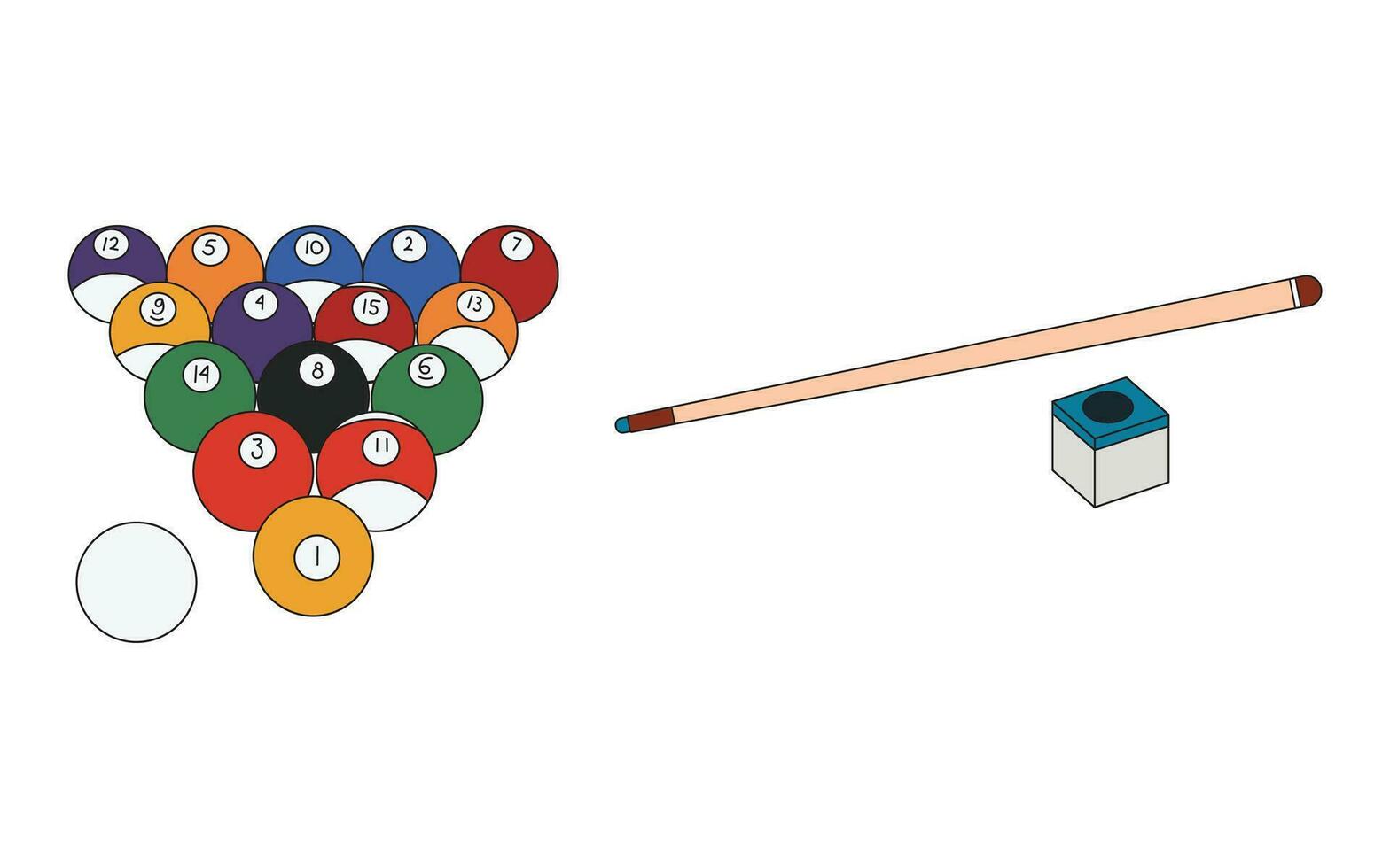 Cartoon Vector illustration billiard balls, chalk and billiard cue sport icon Isolated on White Background