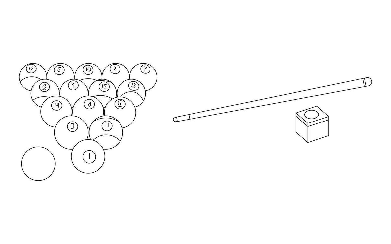 mano dibujado dibujos animados vector ilustración de billar pelotas, tiza y de billar señal deporte icono aislado en blanco antecedentes