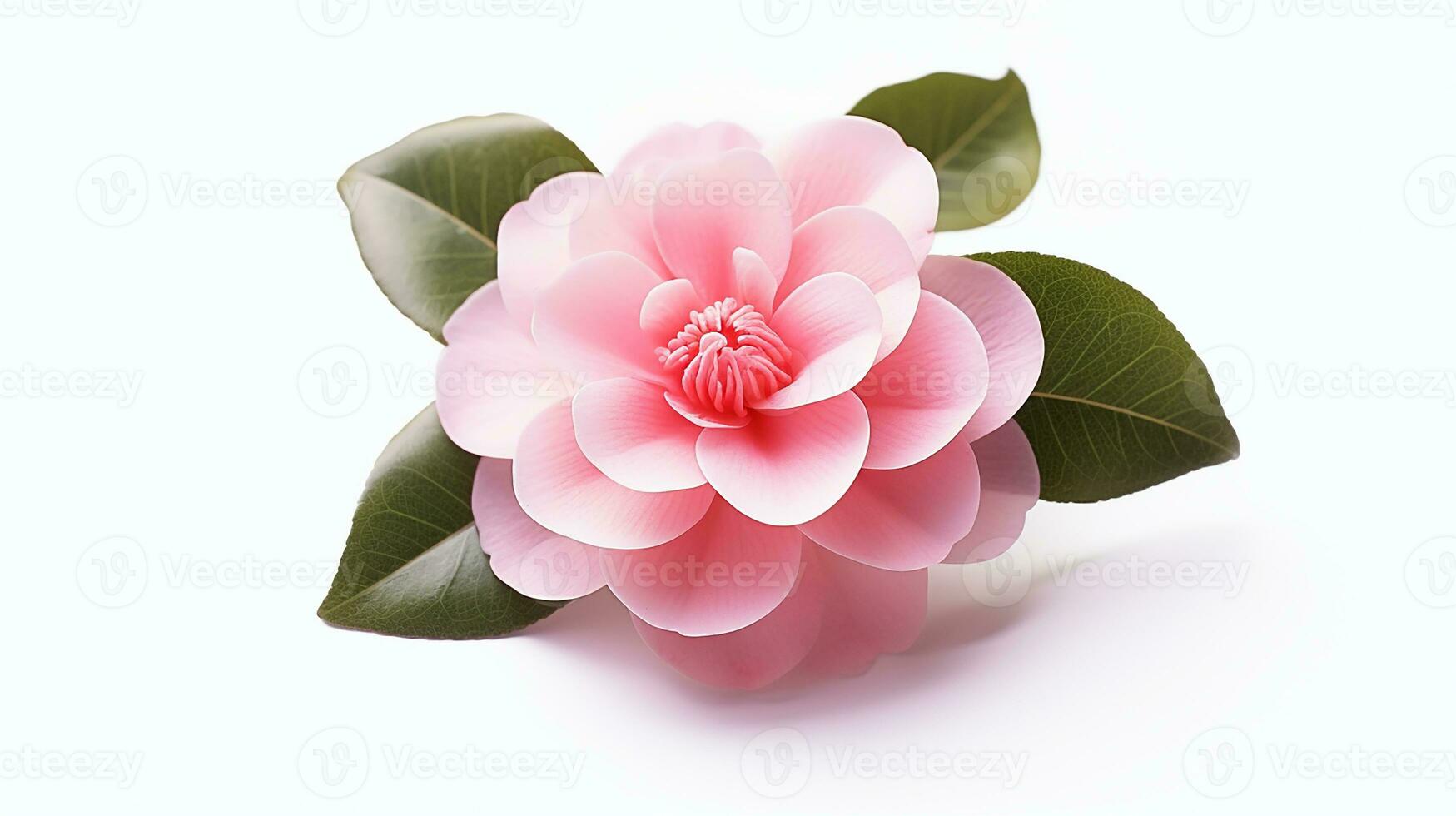 Photo of beautiful Camellia flower isolated on white background. Generative AI
