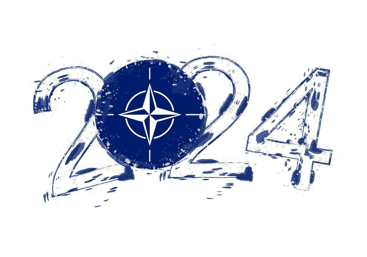 2024 Year in grunge style with flag of Nato. vector