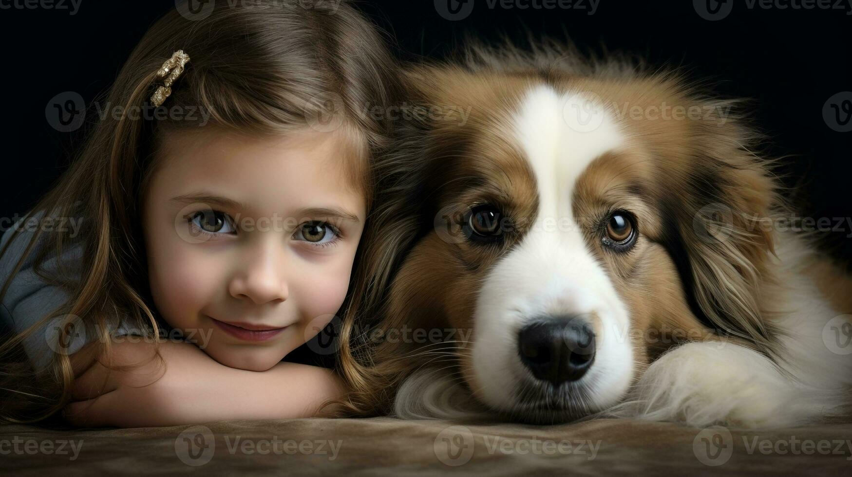 selfie photo of a little boy with his dog  . Generative AI