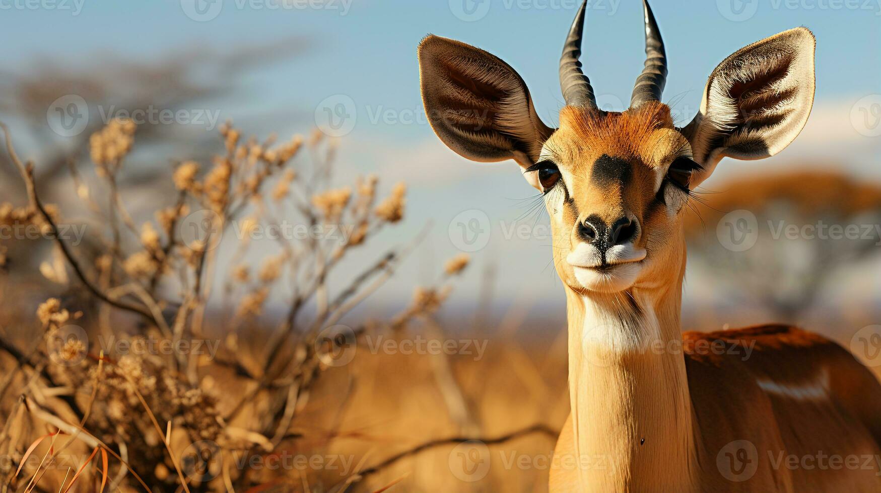 Close-up photo of a Impala looking any direction. Generative AI