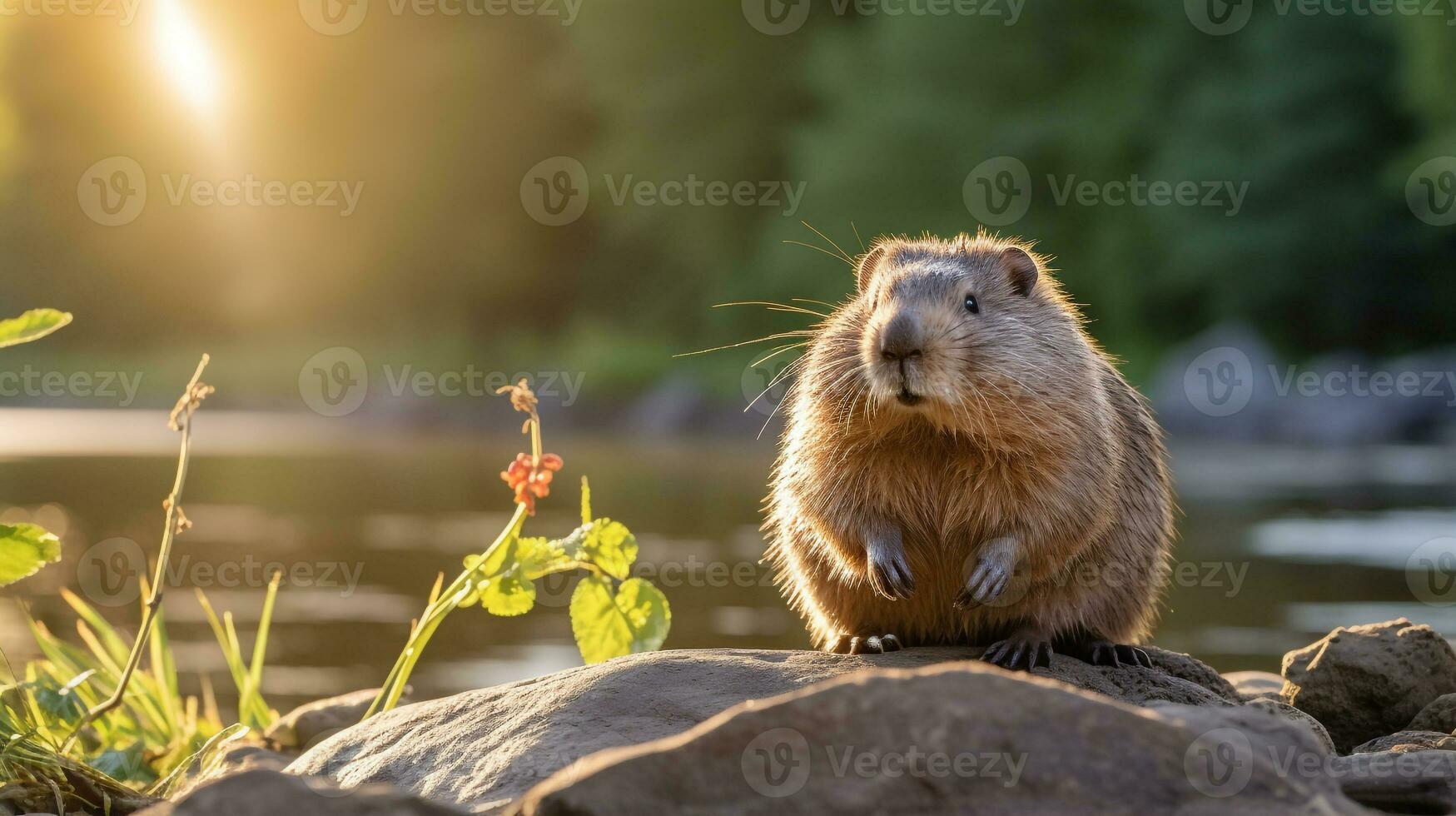 Close-up photo of a Pocket Gopher looking in their habitat. Generative AI