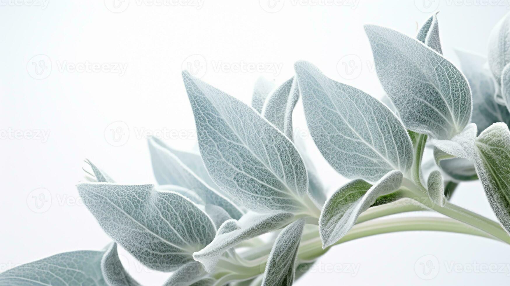 Photo of beautiful Lamb's Ear flower isolated on white background. Generative AI