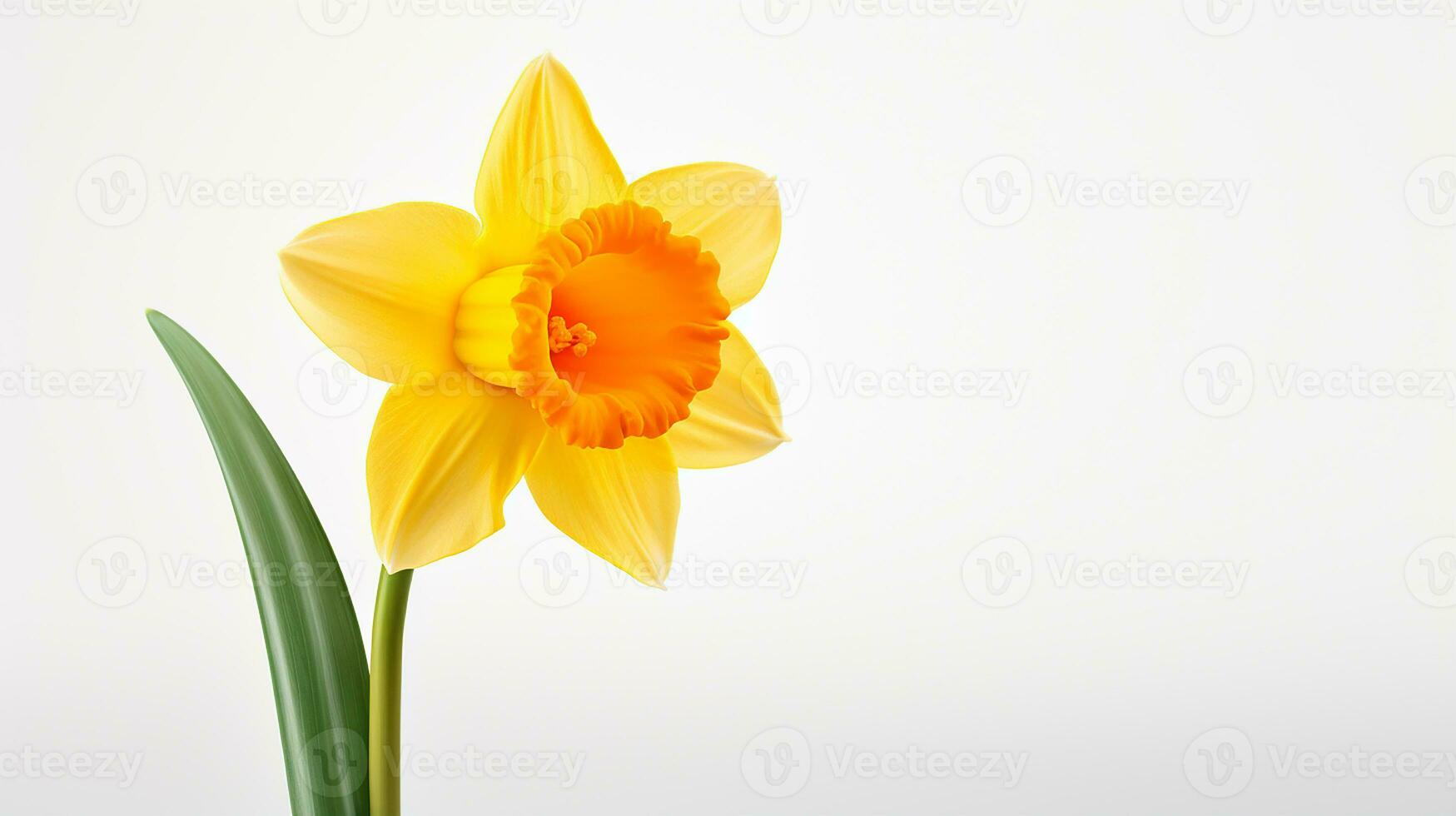 Photo of beautiful Daffodil flower isolated on white background. Generative AI