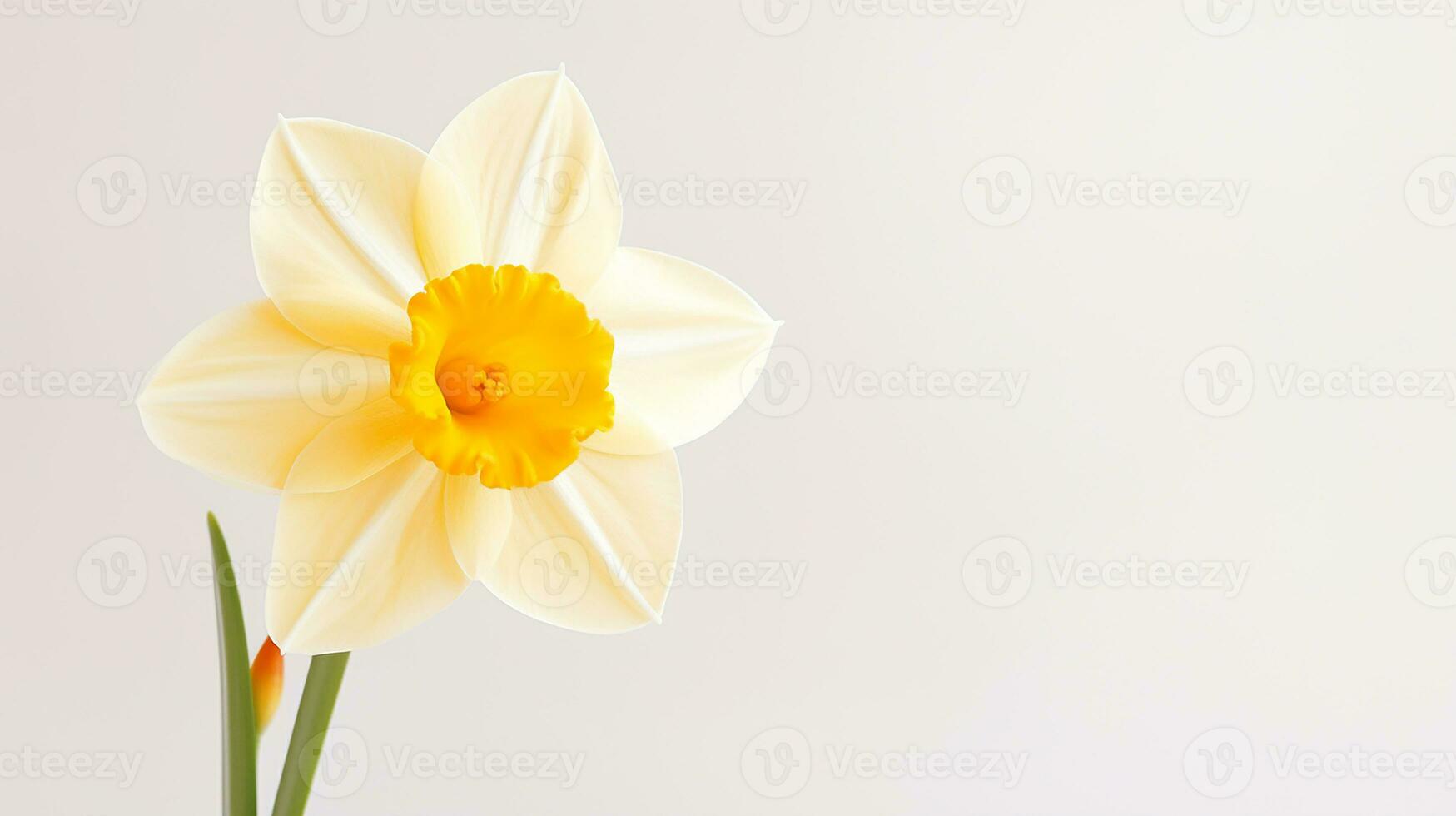 Photo of beautiful Narcissus flower isolated on white background. Generative AI