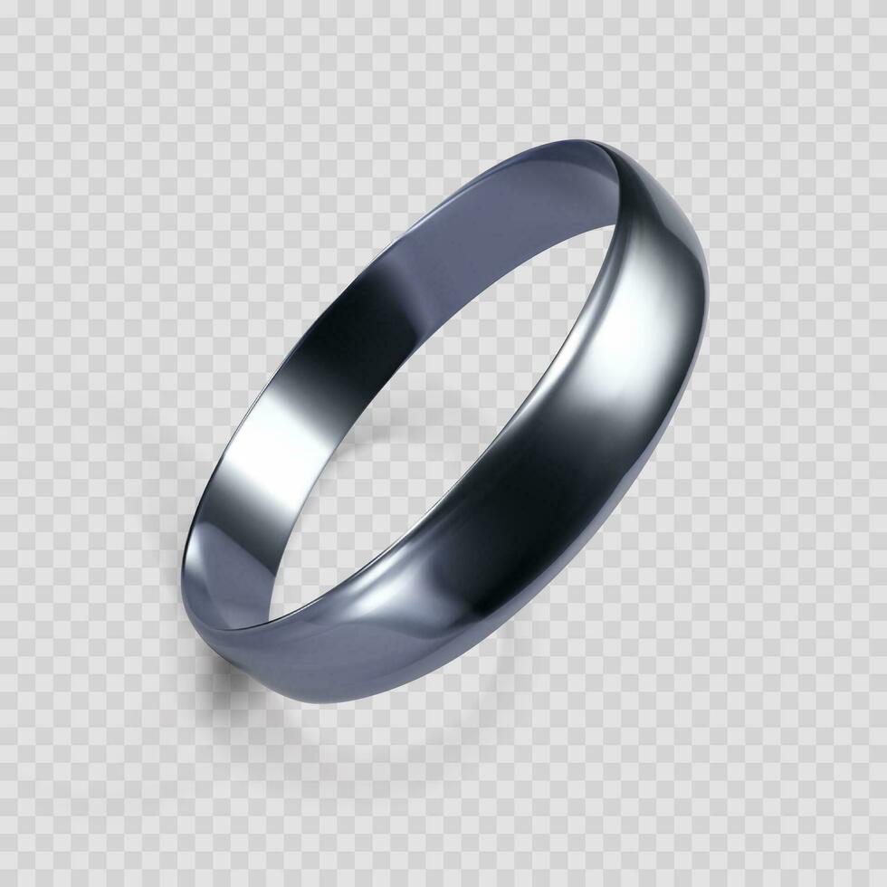 Realistic ring from white gold or silver. 3D render of platinum ring. Vector illustration