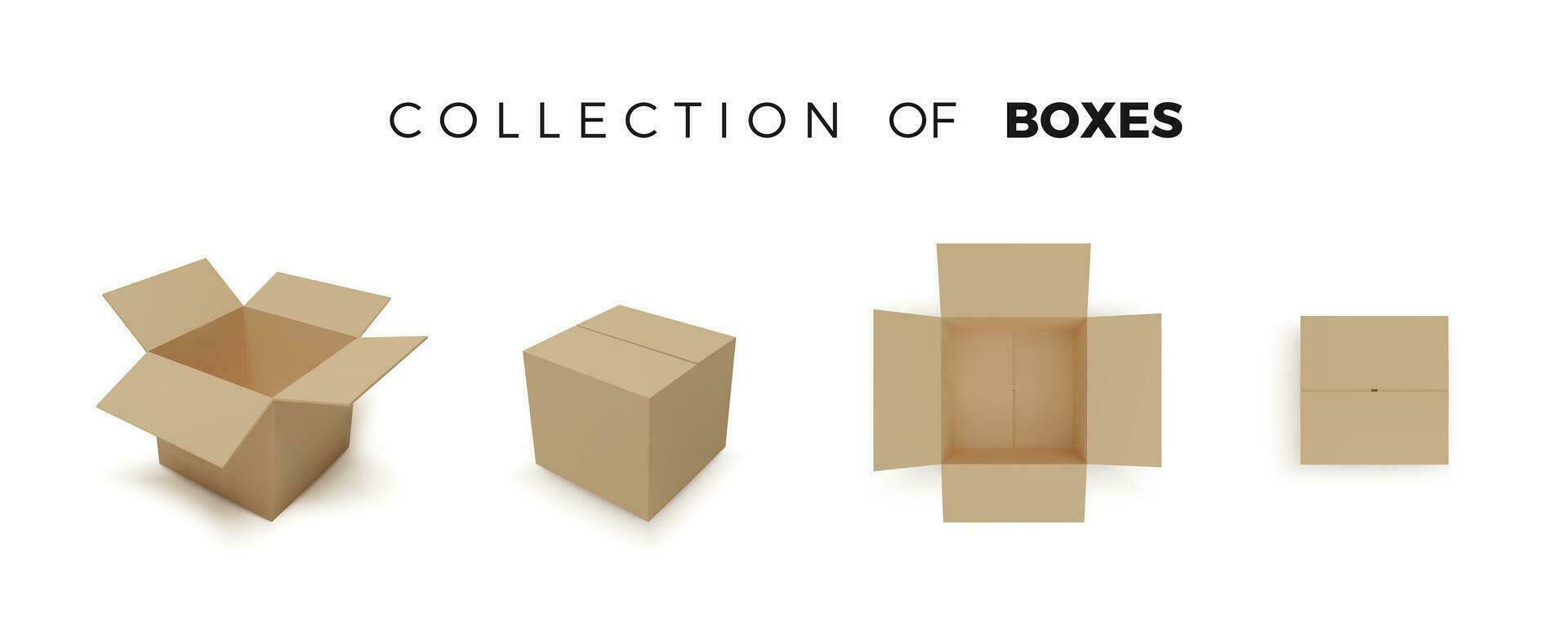 Set of boxes. Realistic color collection of package. Vector isolated on white