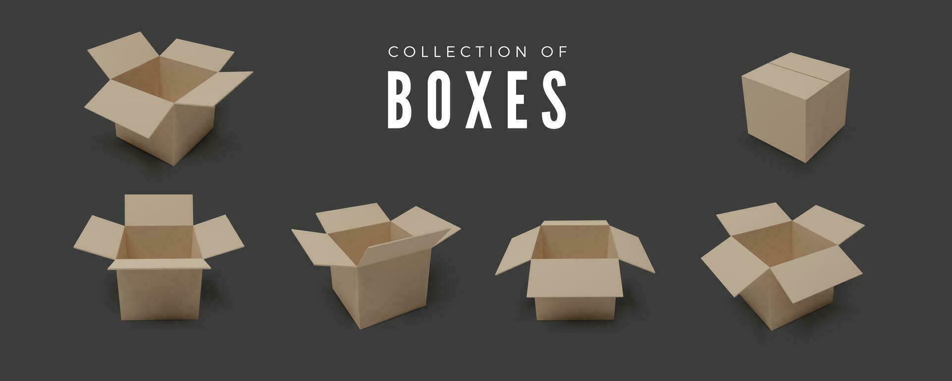 Set of boxes. Realistic color collection of package. Vector