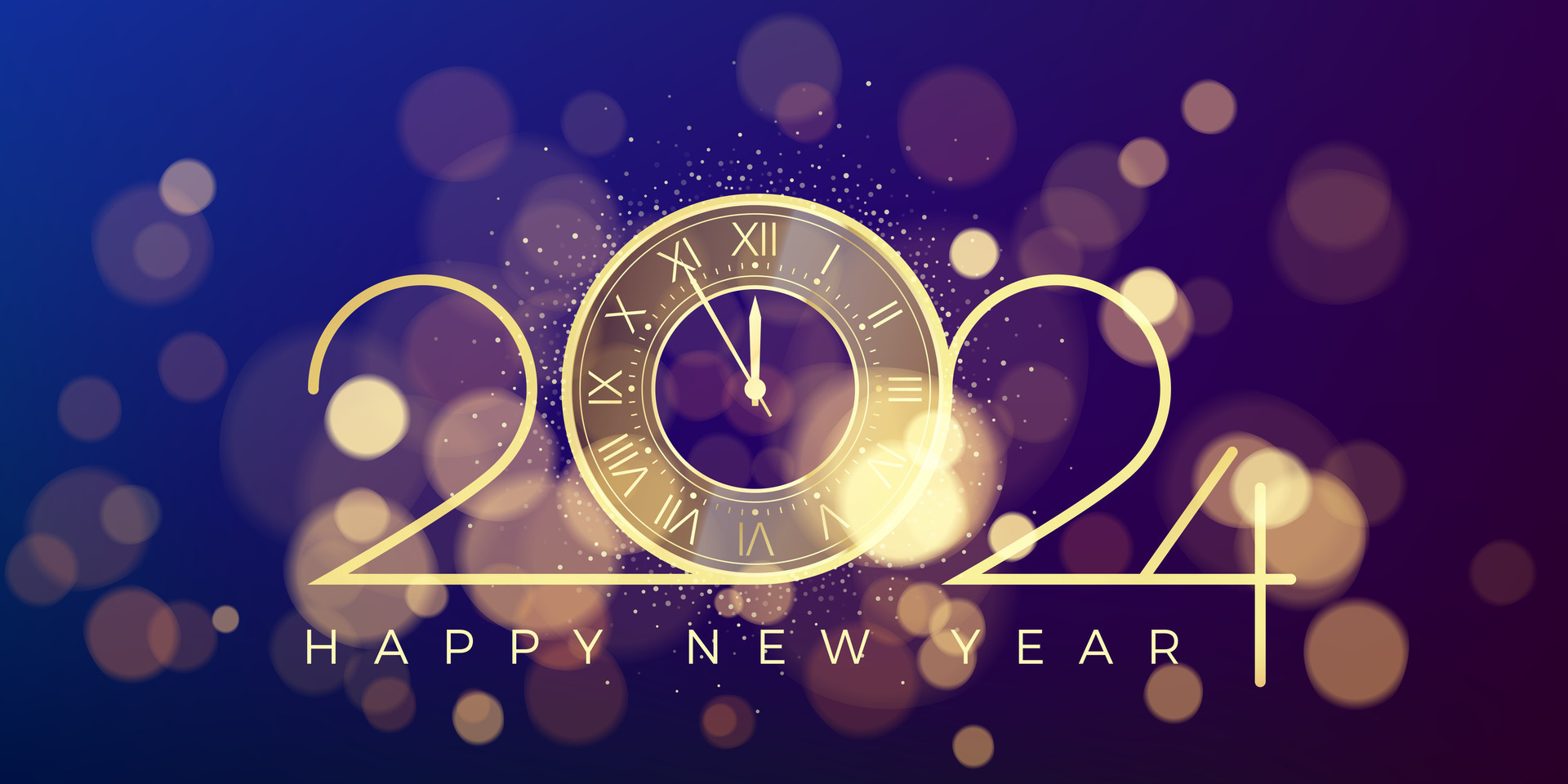 New Years holiday banner. New Year countdown clock on glittering