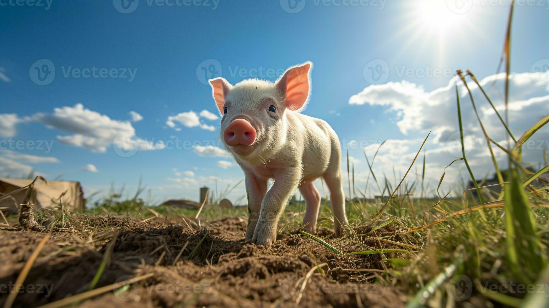 Photo of a Pig in the Farmland. Generative AI