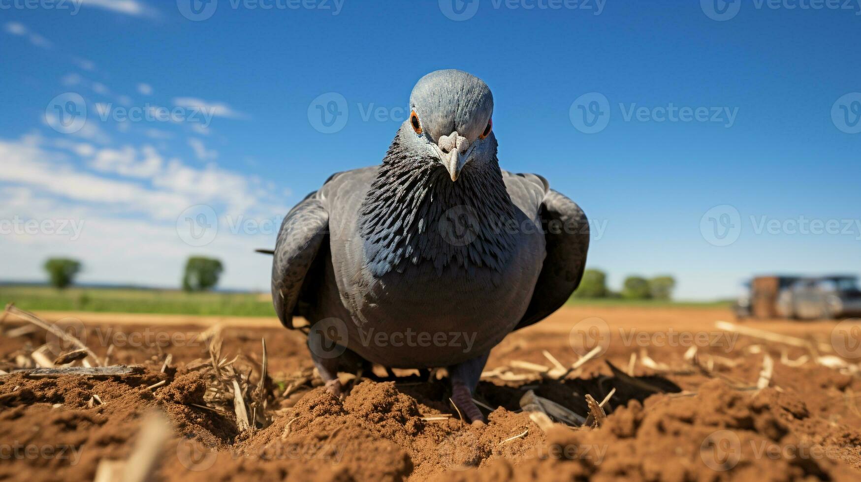 Photo of a Pigeon in the Farmland. Generative AI
