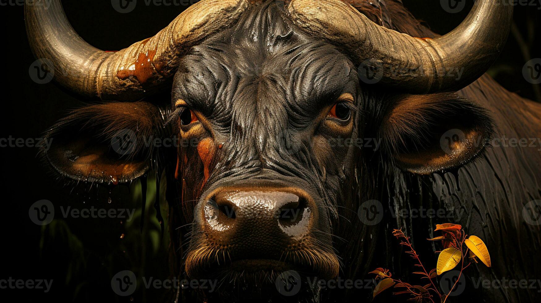 Close-up photo of a African Buffalo  looking any direction on jungle. Generative AI