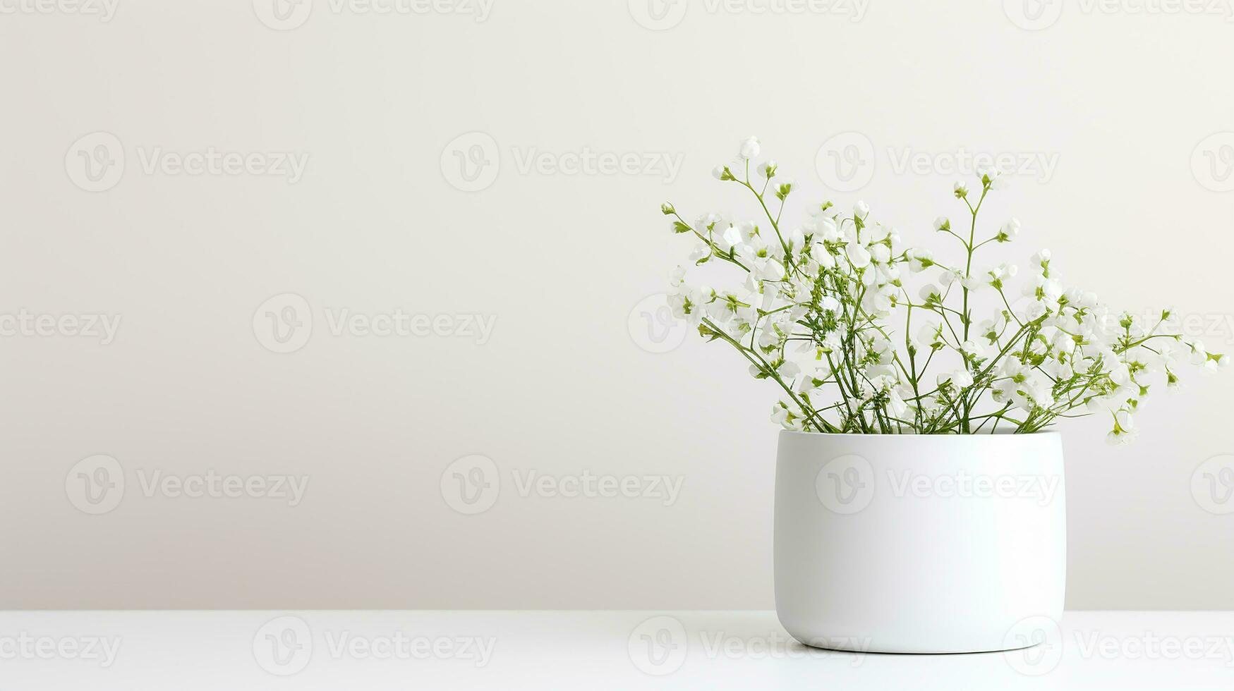 Photo of Gypsophila flower in pot isolated on white background. Generative AI
