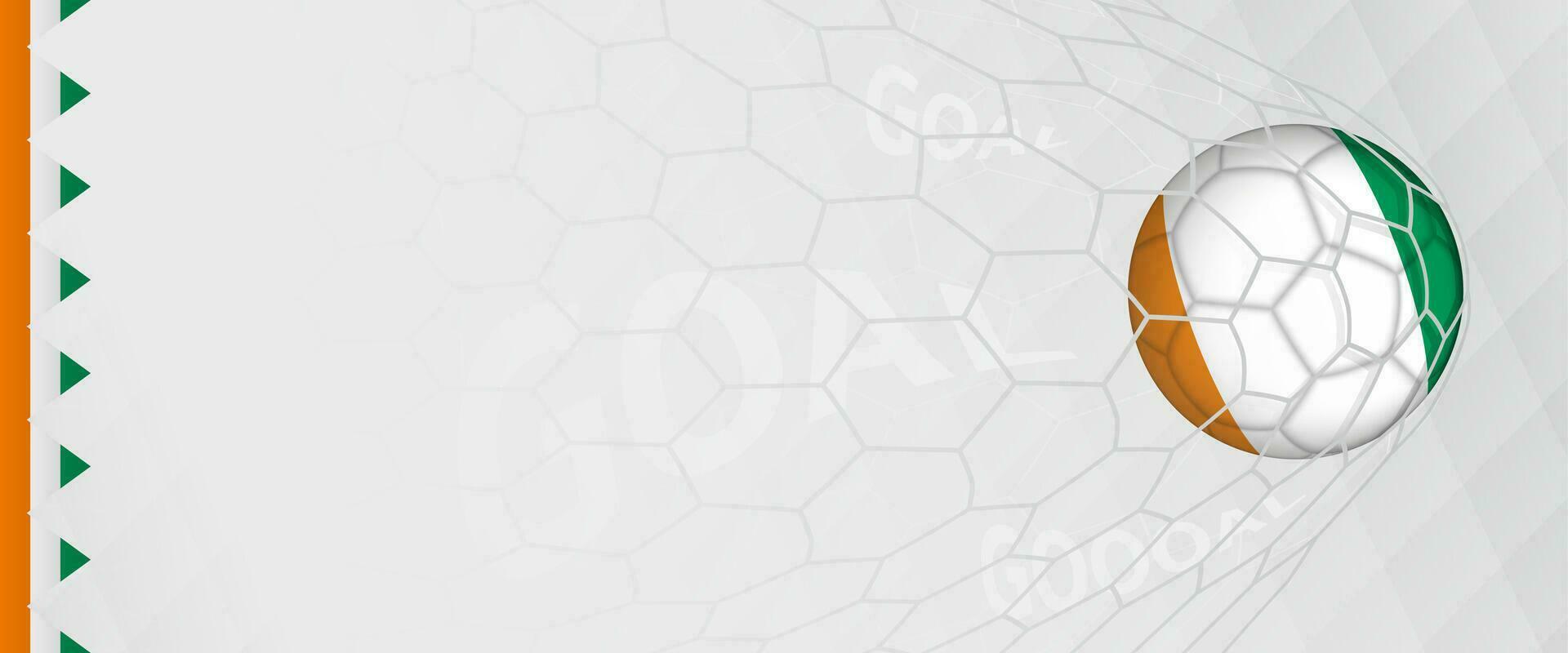 Banner design of a football ball with flag of Ivory Coast in football net, the goal by national soccer team of Ivory Coast. vector
