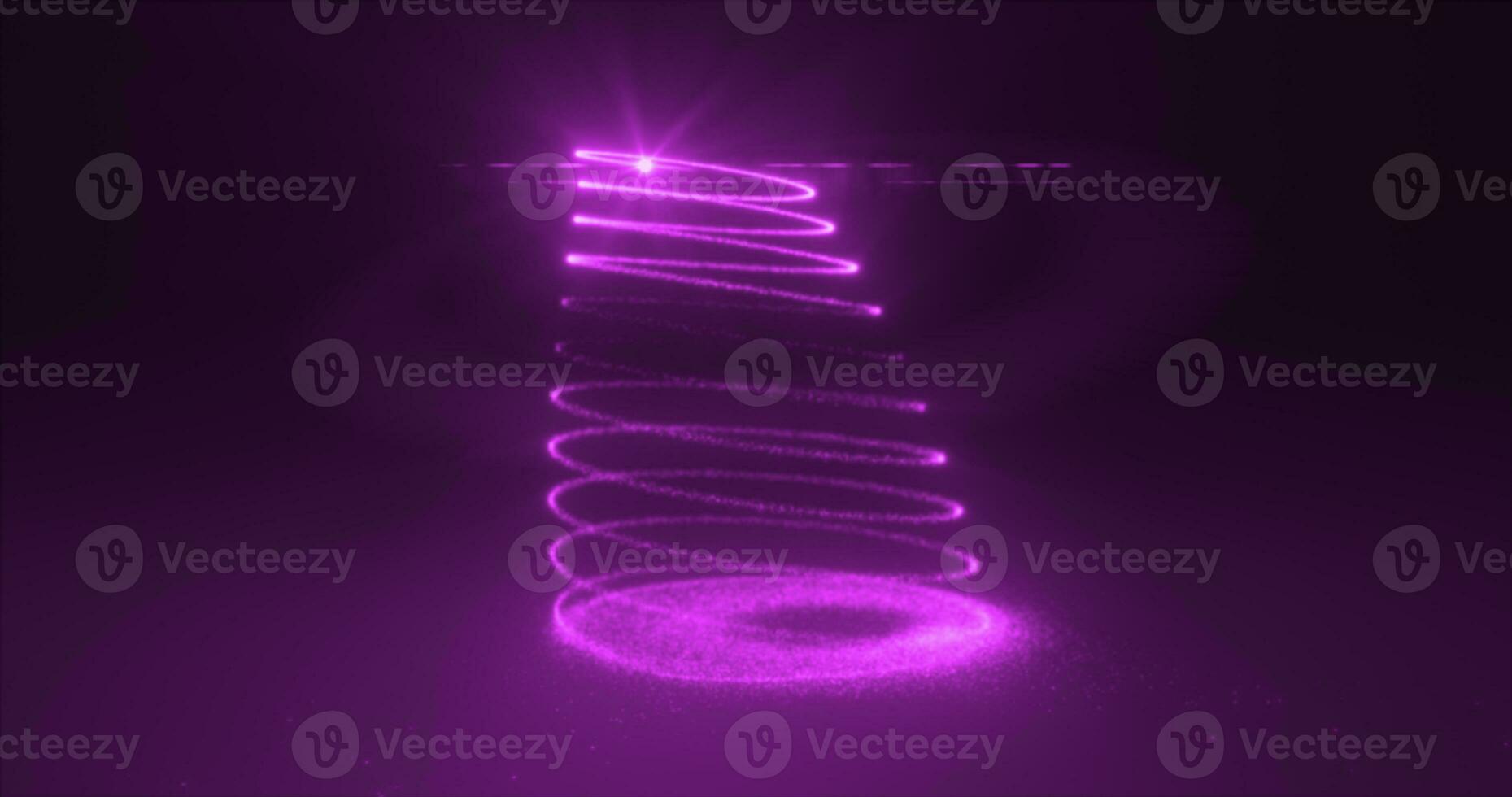 Abstract purple flying line of dots and luminous particles of energetic magical bright spirals in the shape of a Christmas New Year tree photo