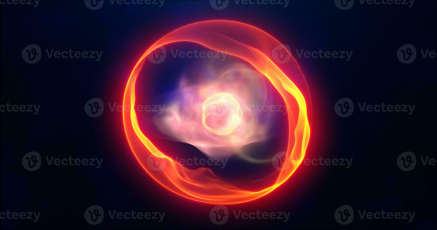 Orange energy sphere with glowing bright particles, atom with electrons and elektric magic field scientific futuristic hi-tech abstract background photo