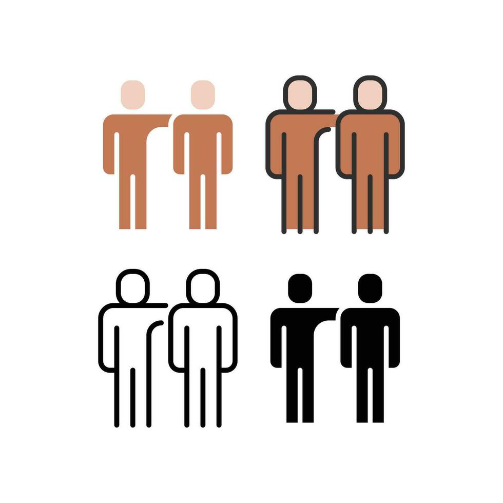 Hands on shoulders symbol of Team, Teamwork, community member, partnership. Friends hug symbol. Hug, man, people, stand, team, teamwork, work icon. Vector illustration on white background. EPS10
