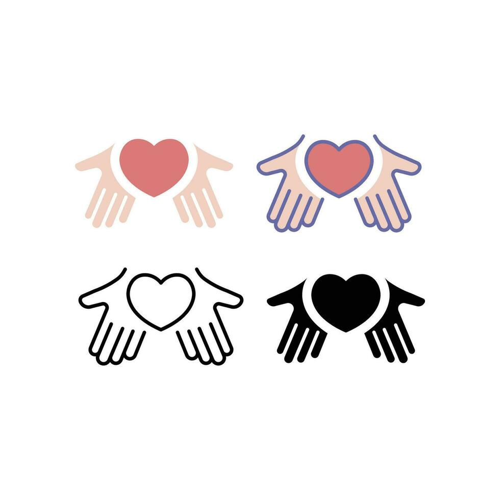 manos participación corazón forma para dando corazón. corazón salud cuidado, donación, caridad, amabilidad símbolo. manos con corazón icono vector valores ilustración. diseño en blanco antecedentes. eps10