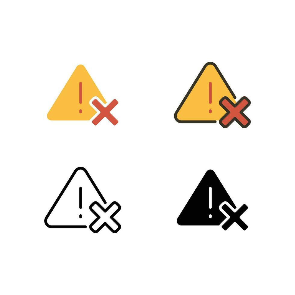 Exclamation symbol in triangle badge with cross sign for forbidden sign and Prohibit ban access. Alert, cancel, cross, stop, warning, wrong icon. Vector illustration. Design on white background EPS10