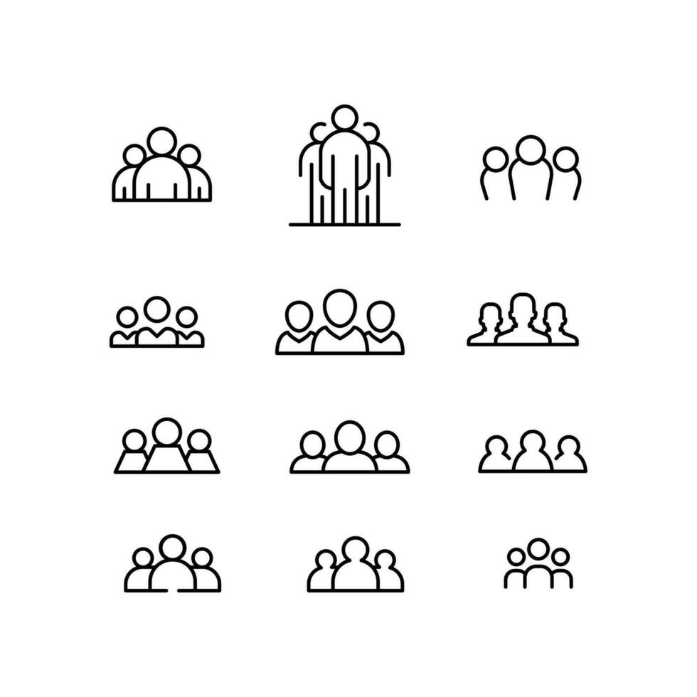 People society club. Human collaboration in teamwork member club for web, design, and business sign. Humanity. Squad vector line icon set. Vector illustration. Design on white background. EPS 10