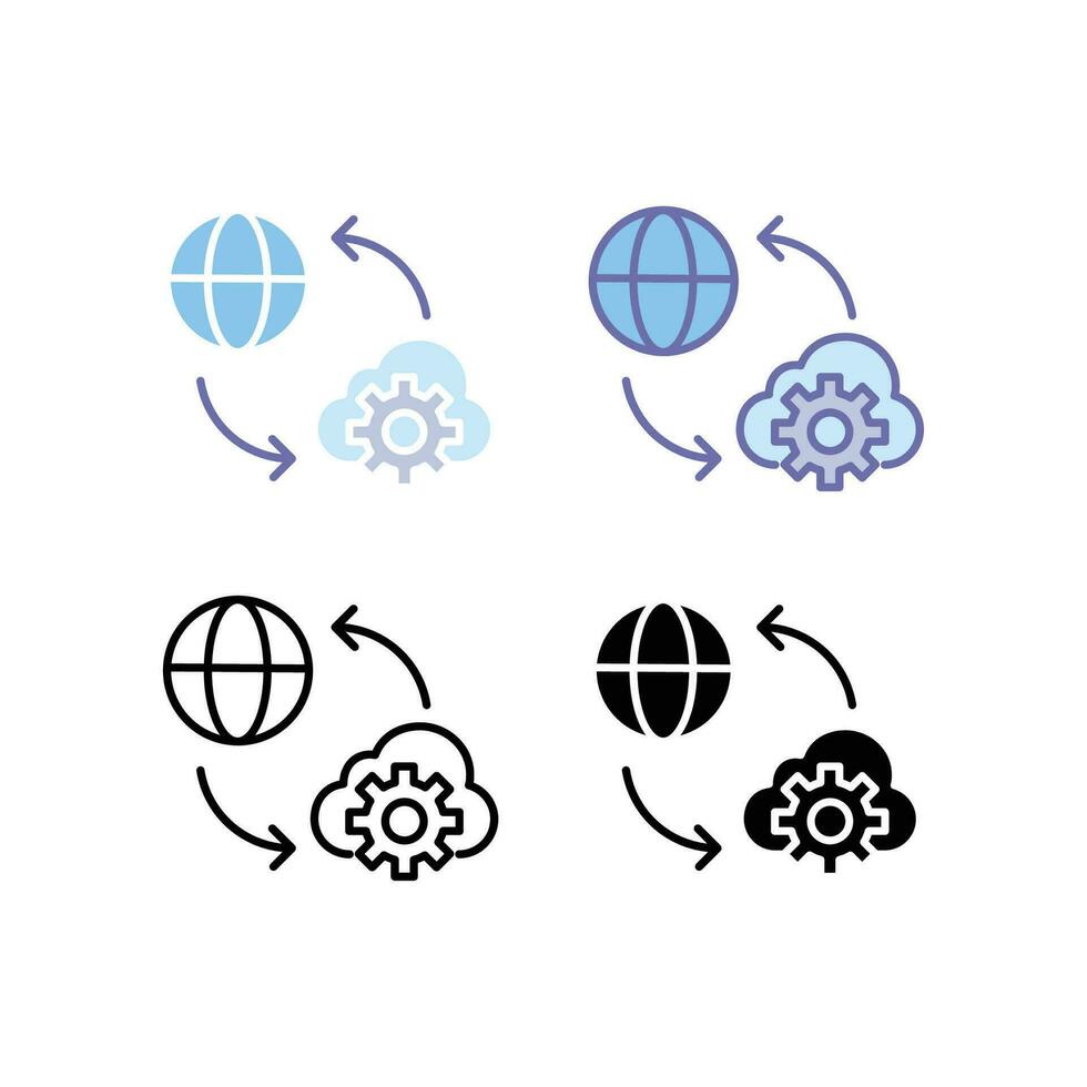 Technology mechanism concept. Digital, network, connect, communicate, synchronization global concepts. Gears, globe, Cloud management.Internet icon. Vector illustration design.