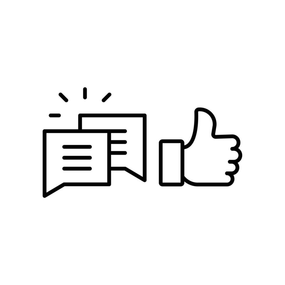 likes with comment icon. Hand thumb gesture for give like or positive feedback and square bubble chat for write message in social media app. Vector illustration. Design on white background. EPS10