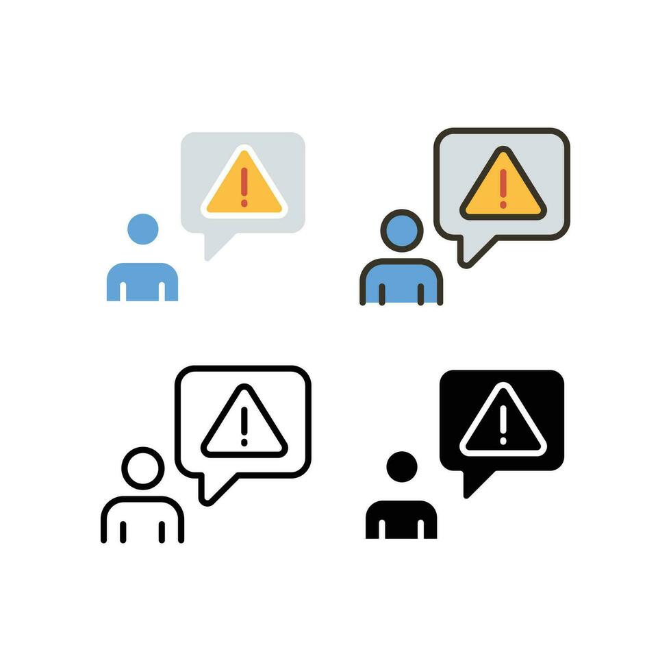 Invalid user profile. Important Caution notice of personal fake account. Internet person id and fraud risk data alert . User, warning icon. Vector illustration. Design on white background. EPS10