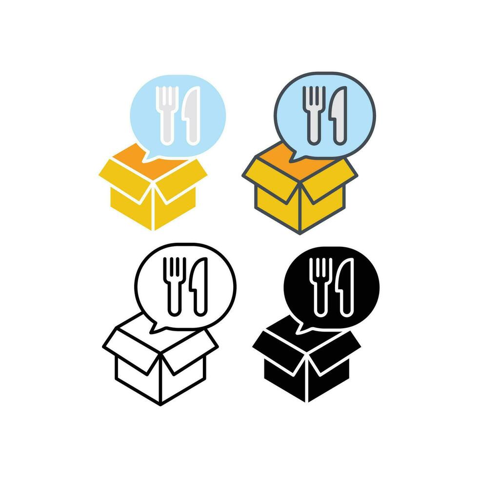 Take away food container, food packaging, lunch box, meal box take out in quarantine covid-19. Delivery, icon, food, contactless, box icon. Vector illustration. Design on white background. EPS10