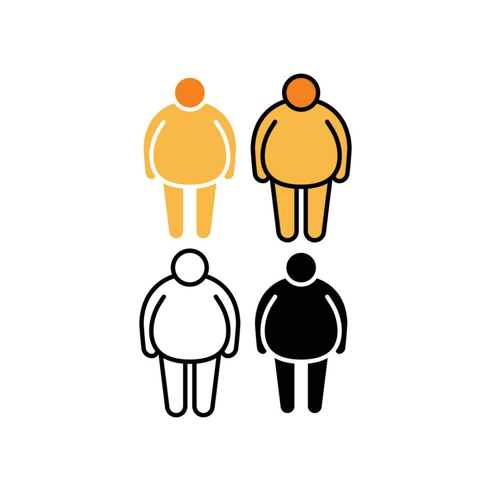 Unhealthy lifestyle with fatness tummy, obesity male silhouette symbol for infographic, pictogram in outline, flat, and solid . Overweight man icon. Vector illustration Design