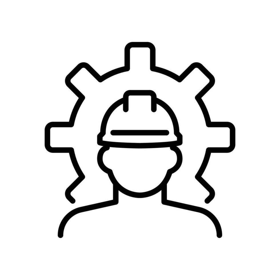 Male use Hard Hat, safety helmet with Gear Cog Wheel for Engineering equipment of Construction Worker, technician in industrial manufacturing. Vector illustration. Design on white background. EPS10