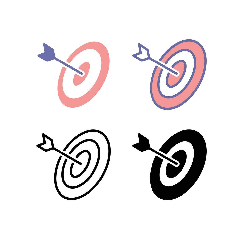 Mission. Archery target with arrow hit goal ring. Goal achieved in marketing Business success concept. targeting strategy sign. Dart board icon. Vector illustration. Design on white background. EPS10