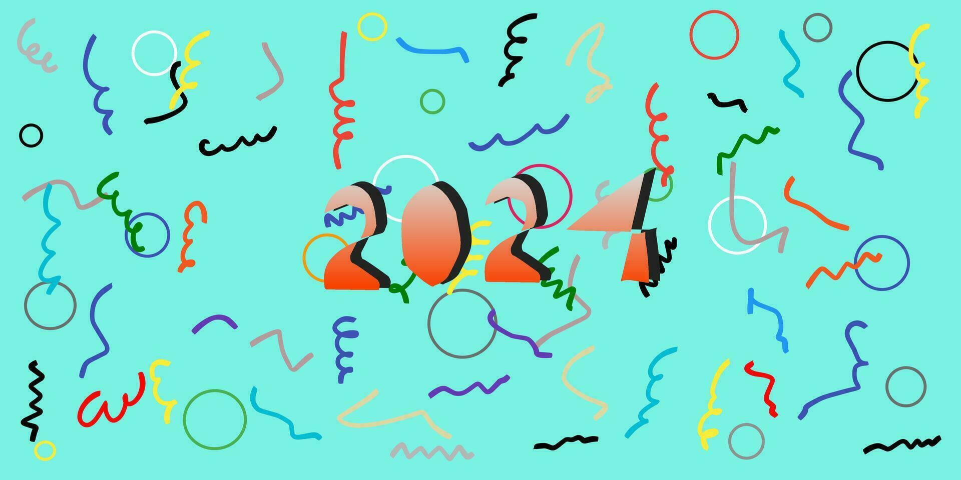 Happy new year 2024. New year celebration 2024. with colorful abstract and geometric patterns. Unique and modern design for 2024 new year banner, greeting card and media post template. vector