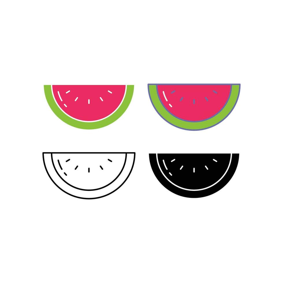 Ripe Watermelon in slices for feeling fresh summer time. Fresh red melon slice with seeds or ossicle. Food, fruit, melon, summer, water, icon. Vector illustration. Design on white background. EPS10