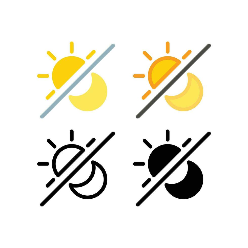 Sun and moon, solar and crescent for time and weather difference concept. morning-night, daytime-nighttime, light-dark. Day and night icon. Vector illustration. Design on white background. EPS 10