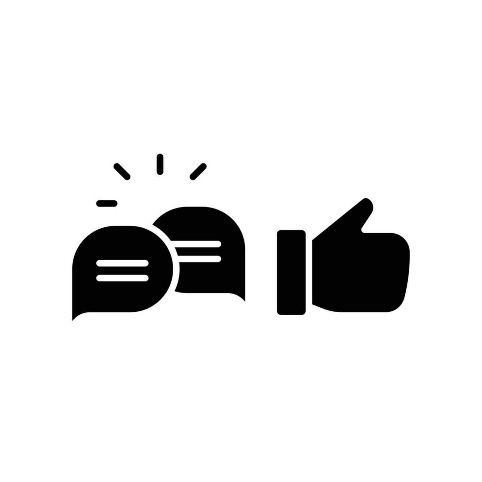 likes with comment icon solid symbol. Finger thumb and bubble message for chatting and give positive feedback. Social media button sign. Vector illustration. Design on white background. EPS10