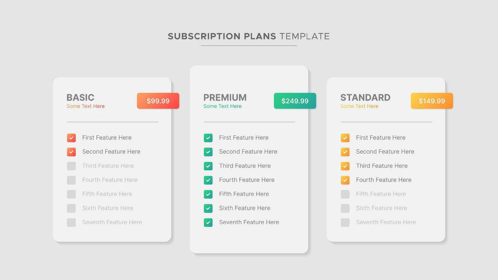 Product Plan Offer Price Package Subscription Options Comparison Table Chart Infographic Design Template vector