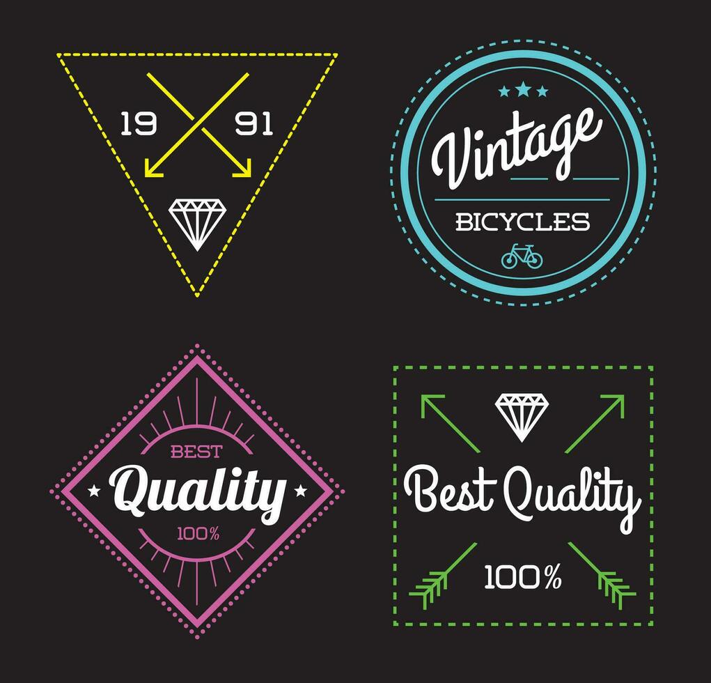 Vector Set of 4 of Vintage Retro Style Premium Design Labels Black and White