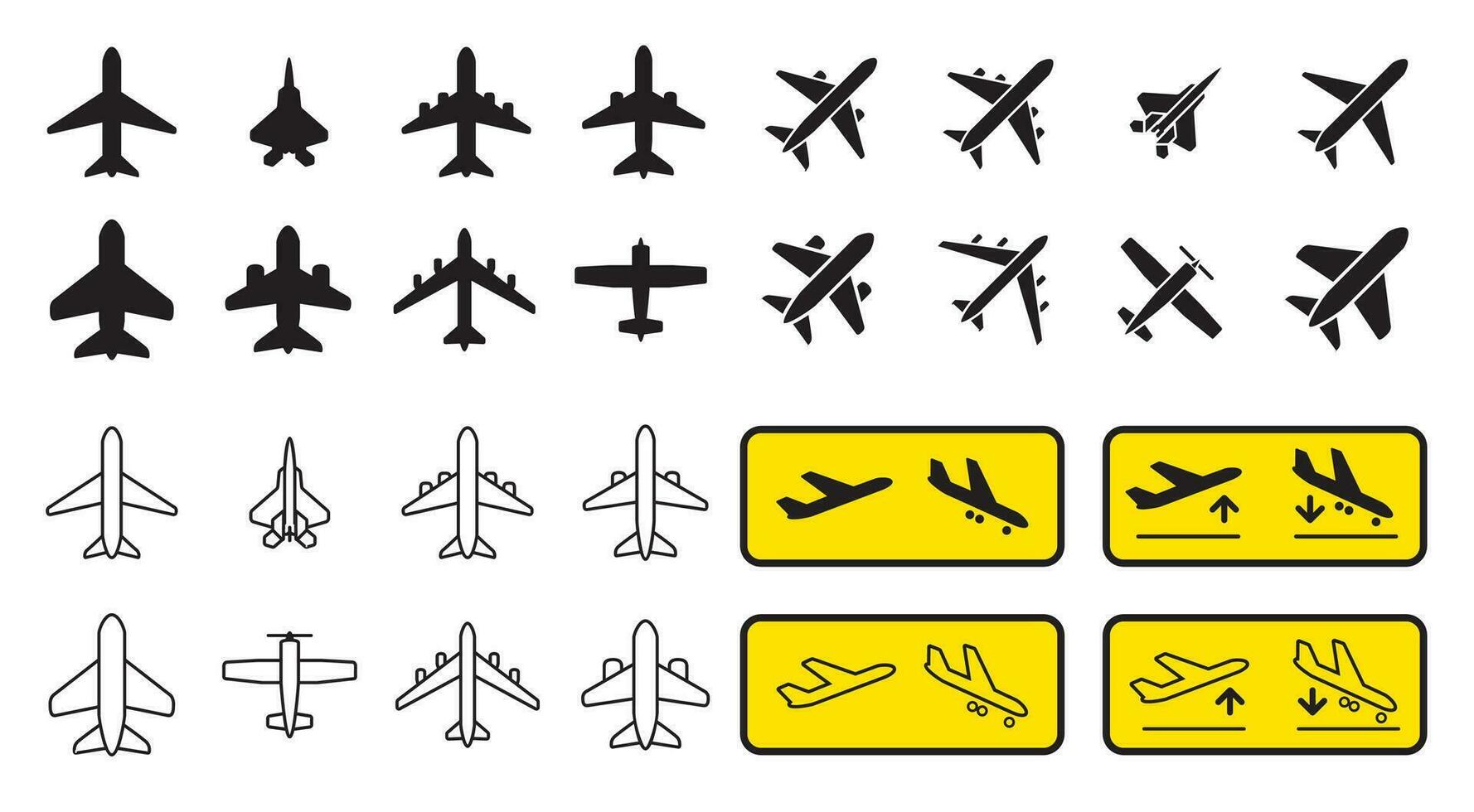 Aircraft or Airplane Icons and Sign Set .Vector. Silhouette. vector