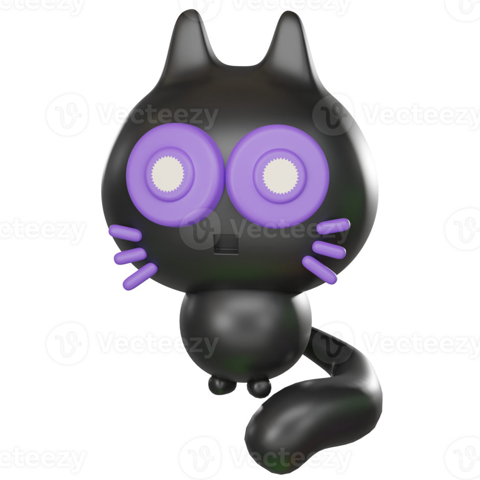 fofa desenho animado dia das Bruxas Preto gato 3d render png